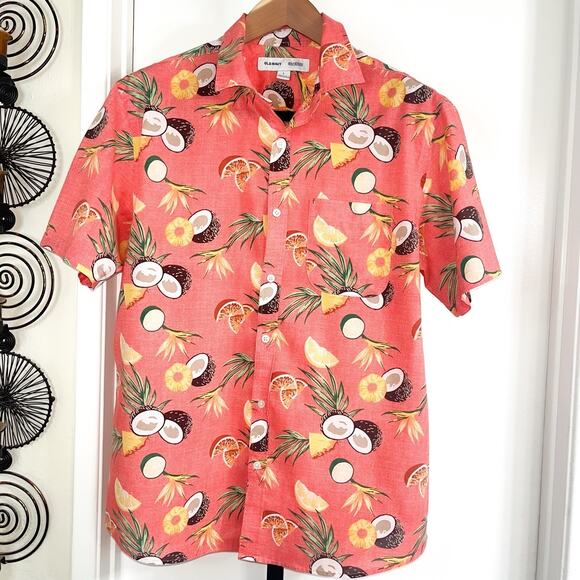Old Navy Mens Built In Flex Button Front Shirt - Orange Multicolor, Size L - Picture 1 of 6